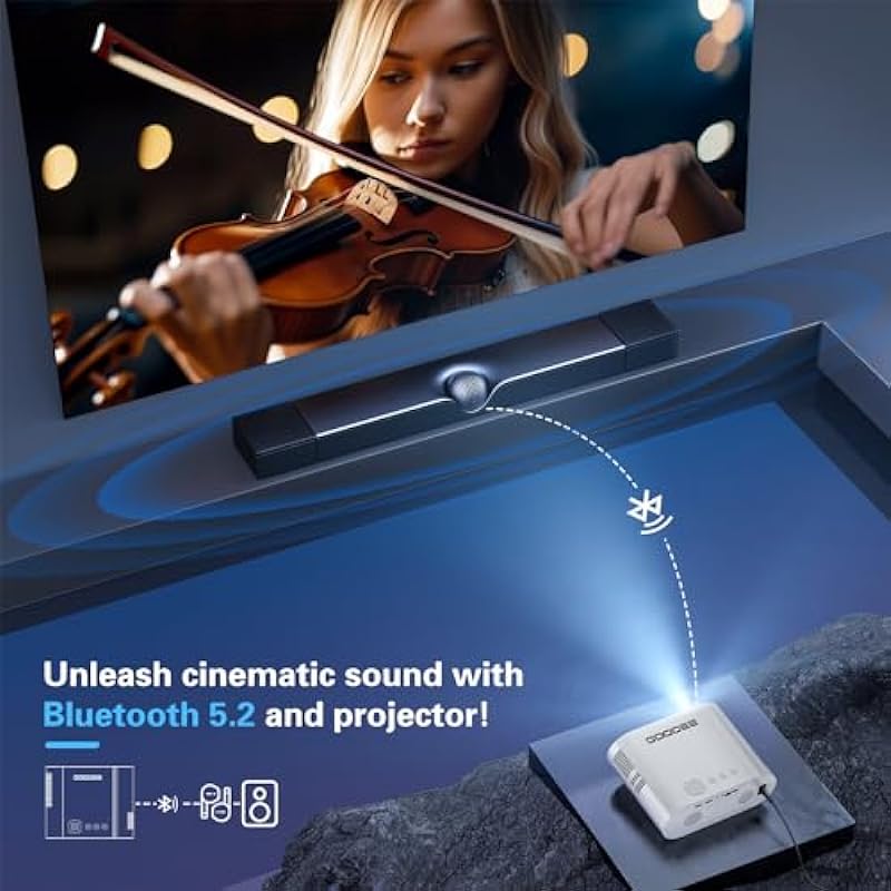 4K Projector, GooDee Projector with WiFi and Bluetooth, Mini Projector with Auto Keystone and Remote Focus, Native 1080P Home Theater Movie Projector Compatible with Phone/Laptop/TV Stick/Game/PPT