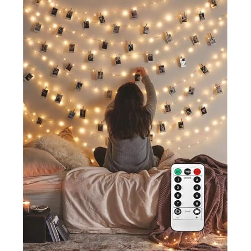 LECLSTAR 50 LED Photo Clips String Lights, 17ft with Remote – 8 Modes Fairy Lights to Clip on Pictures, Photos, Cards