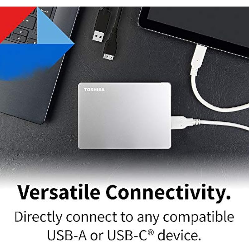 Toshiba Canvio Flex 2TB Portable External Hard Drive USB-C USB 3.0, Silver for PC, Mac, & Tablet – HDTX120XSCAA