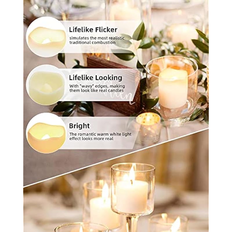 SHYMERY Flameless Votive Candles, Flickering Electric Fake Candle,24 Pack 200+Hour Battery Operated LED Tea Lights in Warm White for Wedding, Table, Festival, Halloween,Christmas Decorations