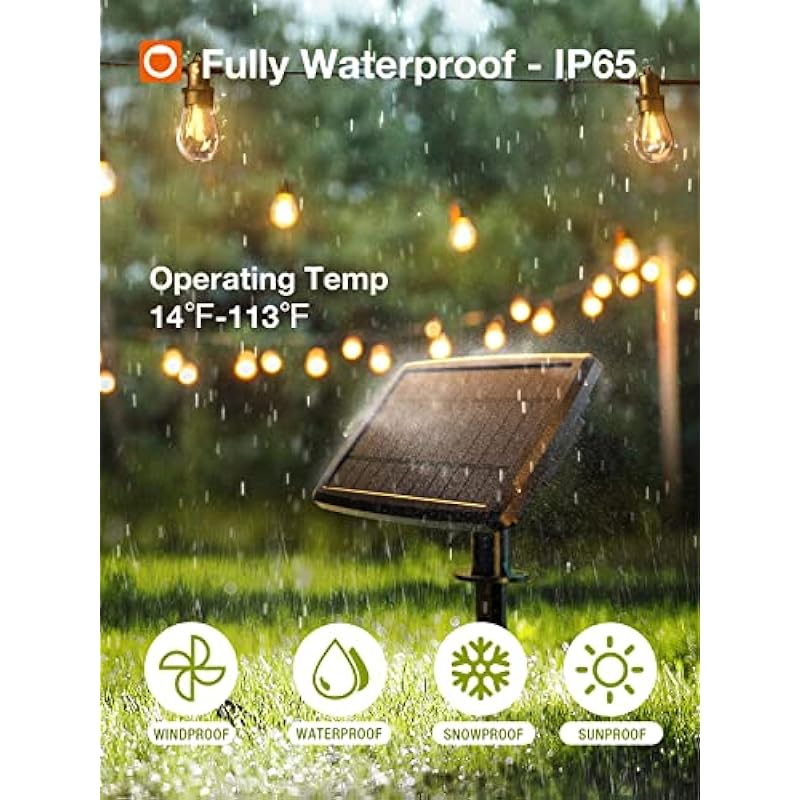 addlon 54(48+6) FT Solar String Lights Outdoor Waterproof with USB Port & Remote Control Solar Patio Lights Long Last for 20+Hrs Dimmable Solar Power LED Bulbs for Porch Garden Market Bistro