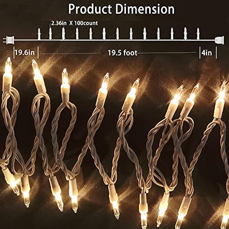 Christmas Lights 100 Count Mini Clear Lights 21ft White Wire Christmas Tree String Lights Set for Outdoor Indoor Christmas Decorations Wedding Decorations Valentines Day Decor,UL Certified (21feet)