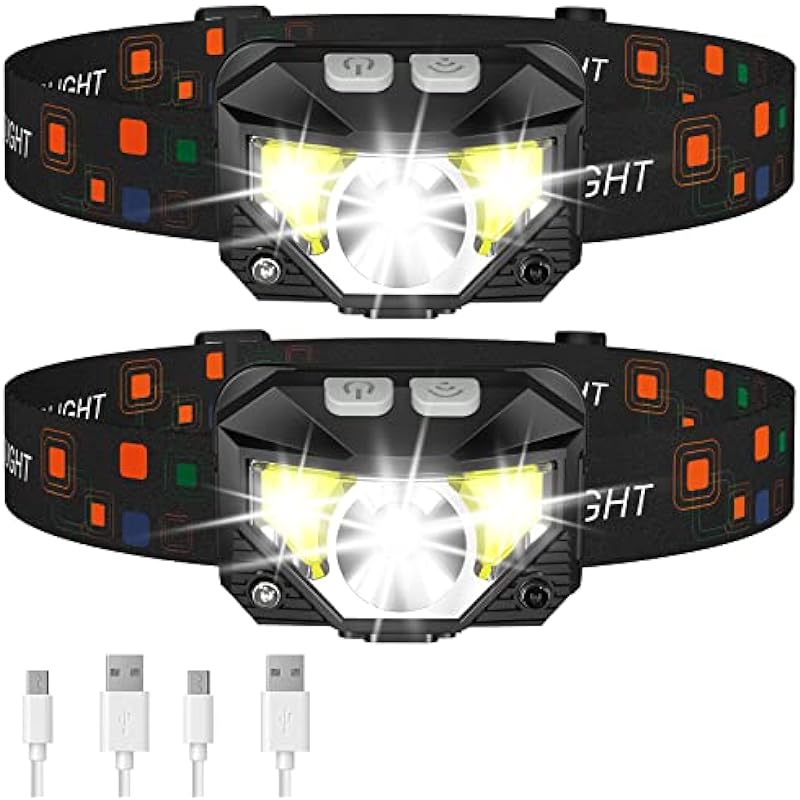 LHKNL Headlamp Flashlight, 1200 Lumen Ultra-Light Bright LED Rechargeable Headlight with White Red Light,2-Pack Waterproof Motion Sensor Head Lamp,8 Mode for Outdoor Camping Running Hiking Fishing