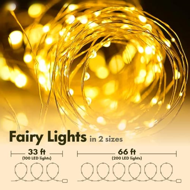 Twinkle Star 33FT 100 LED Silver Wire Fairy String Lights for Christmas Wedding Party Home Holiday Decoration,Battery Operated, Warm White, Pack of 1