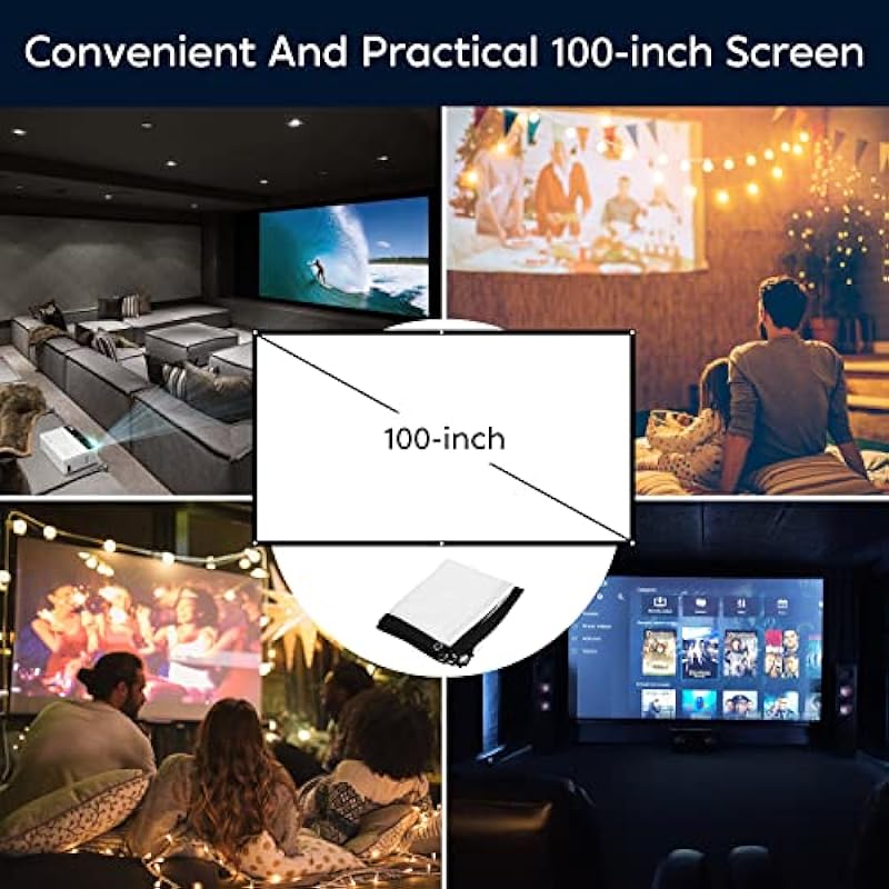 TMY Mini Projector, Upgraded Bluetooth Projector with 100″ Screen, 1080P Full HD Portable Projector, Movie Projector Compatible with TV Stick Smartphone/HDMI/USB/AV, indoor & outdoor use