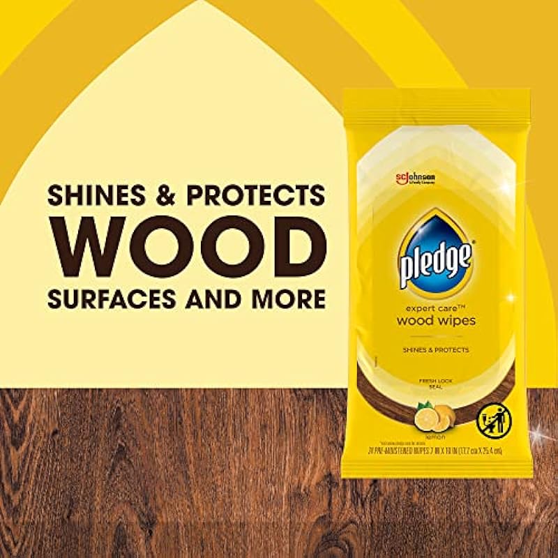 Pledge Expert Care Wood Wipes, Shines and Protects, Removes Fingerprints, Lemon Scent, 24 Count (Pack of 1)