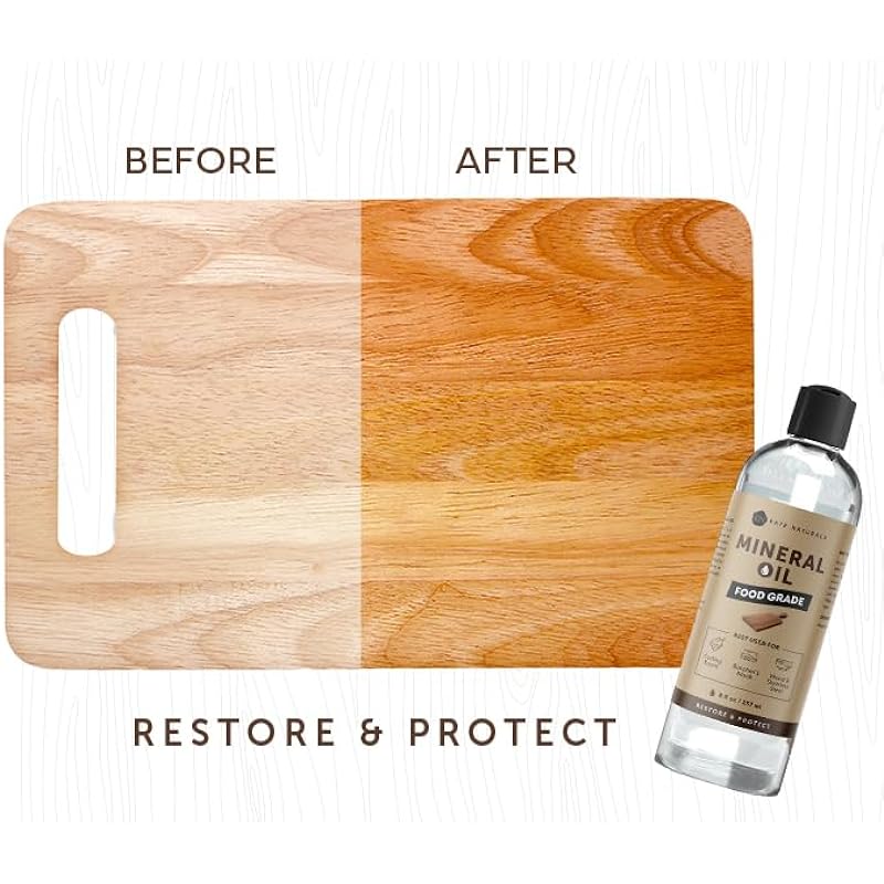 Kate Naturals Mineral Oil for Cutting Board 8oz. Food-Grade & Food Safe Mineral Oil to Protect Wood on Cutting Boards & Butcher Blocks
