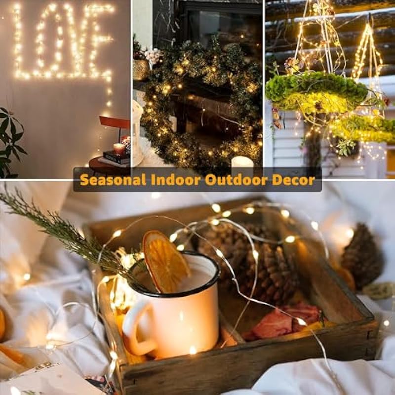 6 Pack Fairy Lights Battery Operated 7ft 20 LED Mini String Lights Twinkle Lights Silver Wire Firefly Starry Lights for Mason Jars Wedding Party Christmas Centerpiece Table Decorations, Warm White