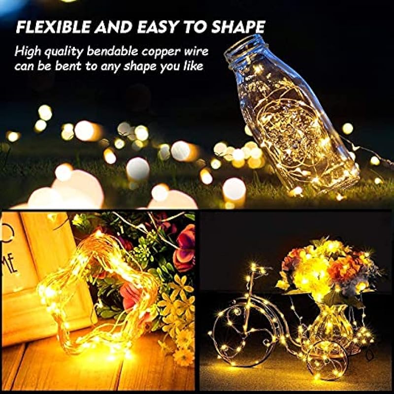 20 Pack Fairy Lights Battery Operated 3.3ft 20 LED Mini String Lights Copper Wire Firefly Starry Lights for Mason Jars Wedding Centerpieces Party Christmas Decor, Warm White