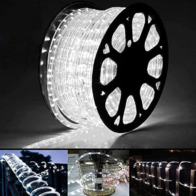 100ft LED Rope Lights Outdoor, 720 LED Connectable and Flexible Tube Lights with 8 Modes, Waterproof LED Rope Lighting for Garden, Patio, Pool, Bedroom, Party, Indoor Outdoor Decoration (White)