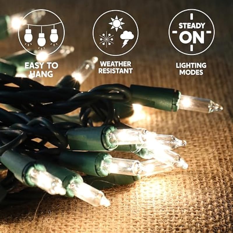 Joiedomi 100-Count Clear White Christmas Light Set, Green Wire Lights for Christmas Decorations, Holiday, Party, Home, Indoor or Outdoor Decorations