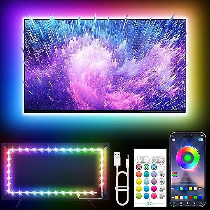 LED Lights for TV, 16.4ft TV LED Lights for 45-75 Inch, RGB TV Lights Backlight Behind, Music Sync Bluetooth APP and Remote Control TV LED Strip Lights USB Powered for Bedroom/Gaming