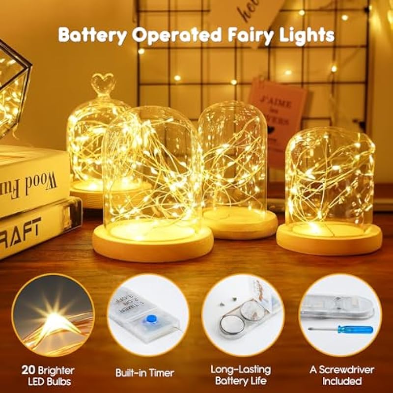 Minetom 6 Pack Fairy Lights Battery Operated String Lights with Timer – 7ft 20 LED Waterproof Silver Wire Firefly Lights Waterproof for DIY Crafts Wedding Décor Table Centerpieces Mason Jars Party