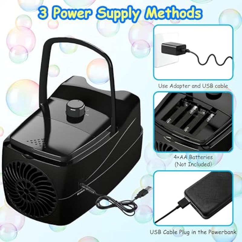 Bubble Machine, Automatic Bubble Blower Electronics Bubble Maker for Kids 18000+ Bubbles Per Minute with 2 Speeds, 8 Wands,Plug-in or Batteries Bubbles Toy for Outdoor/Indoor Party Birthday (Black)