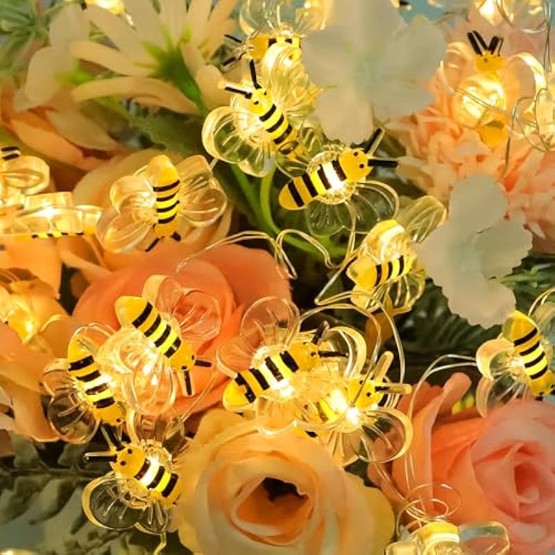 Solar Bee Light Decor, 200 In 50 LED Cute Bee String Lights Solar Powered, 16ft Bee Garden Fairy Lights, 8 Lighting Modes with 8-hour Timer for Weddings, Gifts, Plants, Balcony, Fence, Porch