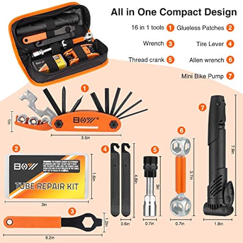 Bicycle Repair Bag With Tire Pump, Portable Tool Kit for Camping Travel – Patches, Inflator, Maintenance Essentials All in One Safety Kit