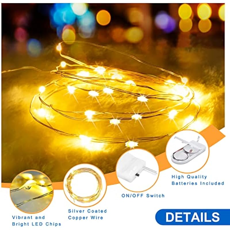 Warm White Fairy Lights Battery Operated, 7ft Mini Lights for Mason Jar, 12-Pack 20 Small LED String Lights for Crafts Bedroom Wedding Party Table Bottle Christmas Firefly Fairy Decoration