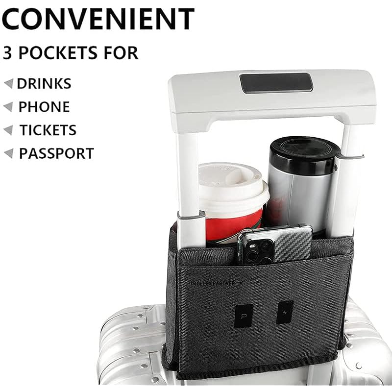 LARGERED Luggage Cup Holder for Suitcases, Travel Must Haves Travel Cup Holders Free Hand Drink Caddy Cup Carrier, Travel Accessories Gifts for Flight Attendants, Fits Roll on Suitcase Handles (Grey)