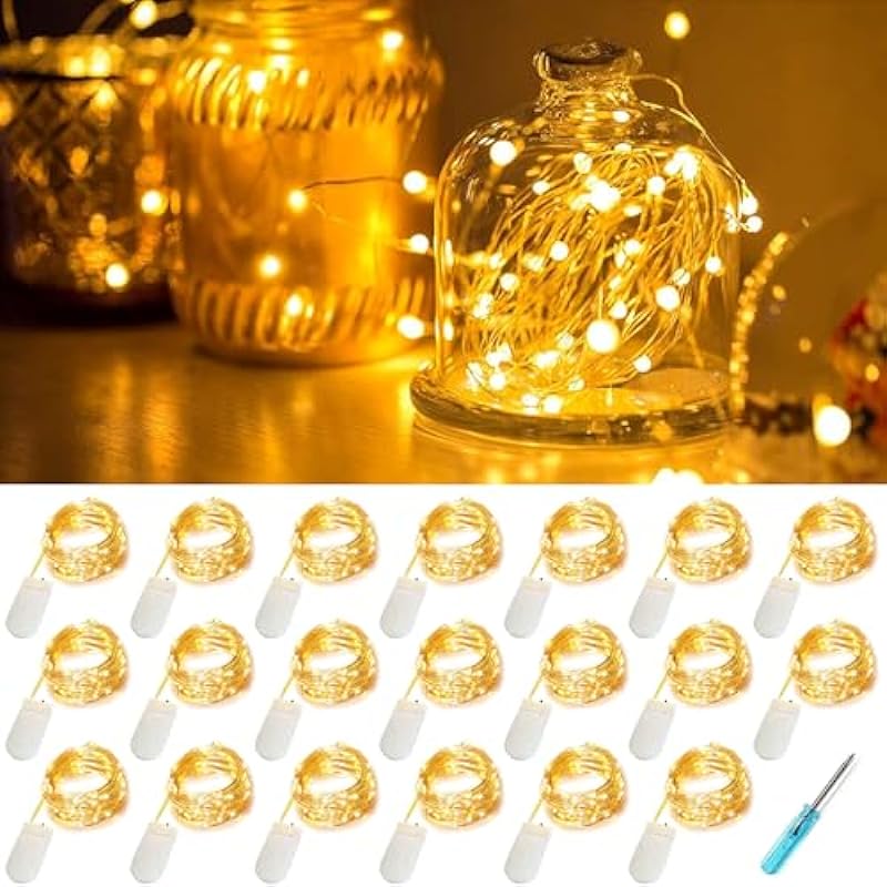 20 Pack Fairy Lights Battery Operated 3.3ft 20 LED Mini String Lights Copper Wire Firefly Starry Lights for Mason Jars Wedding Centerpieces Party Christmas Decor, Warm White
