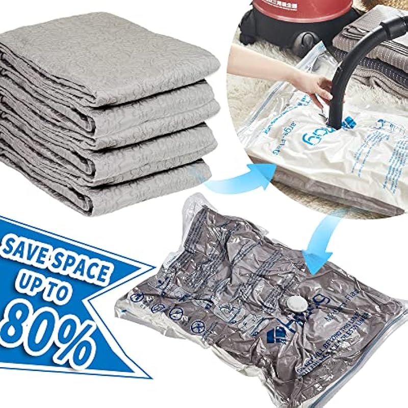 HIBAG Vacuum Storage Bags, 30-Pack Space Saver Vacuum Storage Bags, Vacuum Seal Bags for Clothing, Clothes, Comforters and Blankets (30C)