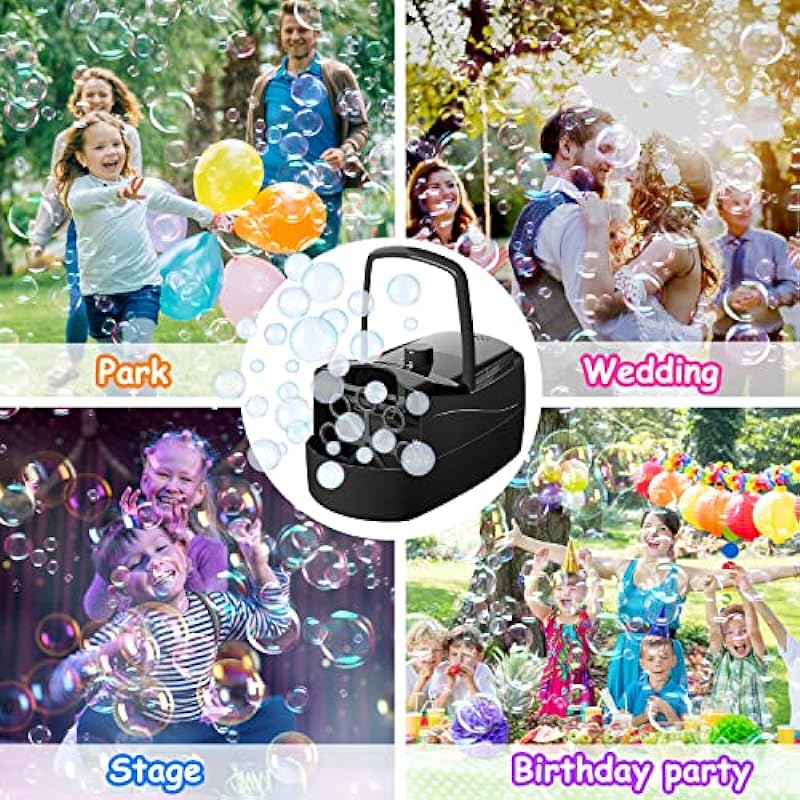 Bubble Machine, Automatic Bubble Blower Electronics Bubble Maker for Kids 18000+ Bubbles Per Minute with 2 Speeds, 8 Wands,Plug-in or Batteries Bubbles Toy for Outdoor/Indoor Party Birthday (Black)