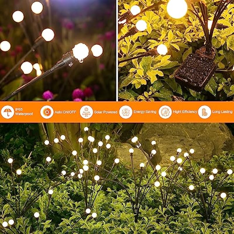 Solar Garden Lights, ASMAD 4 Pack 32 LED Solar Outdoor Lights, Outdoor Decorations Lights, Solar Swaying Lights, Firefly Lights for Patio Pathway Outdoor Decor, Big Bulb Solar Swaying Lights