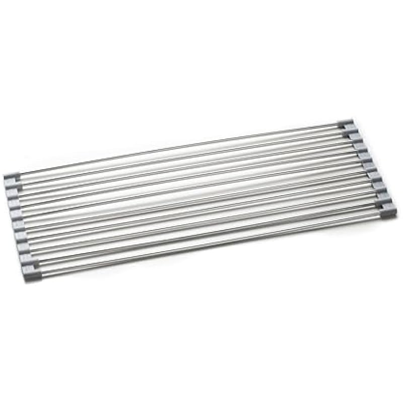 Generic Roll Up Dish Drying Rack, Over The Sink Dish Drying Rack Kitchen Rolling Dish Drainer, Kitchen Dish Rack Stainless Steel Sink Drying Rack 21.25 * 8.26in, Silver