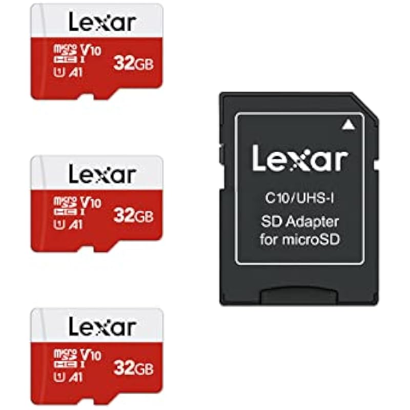 Lexar 32GB Micro SD Card 3 Pack, microSDHC UHS-I Flash Memory Card with Adapter – Up to 100MB/s, U1, Class10, V10, A1, High Speed TF Card (3 microSD Cards + 1 Adapter)