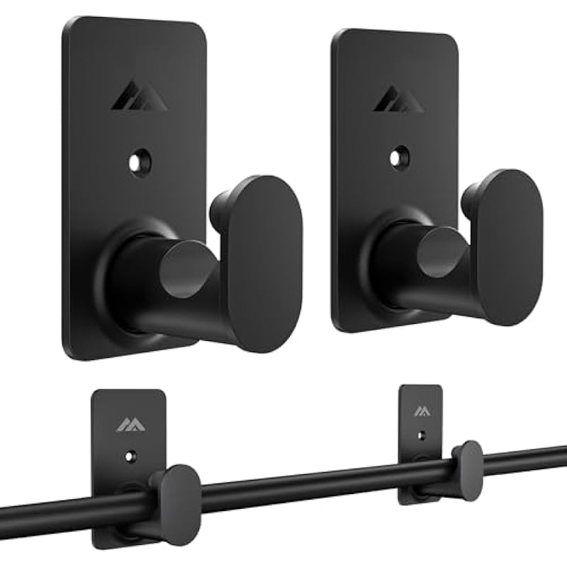No Drill Curtain Rod Brackets Upgrade 3M Adhesive No Drilling Curtain Rod Holders Renter Friendly Curtain Rod Hooks Nail Free Suitable for Poles 5/8 Inch (2Pcs Black)
