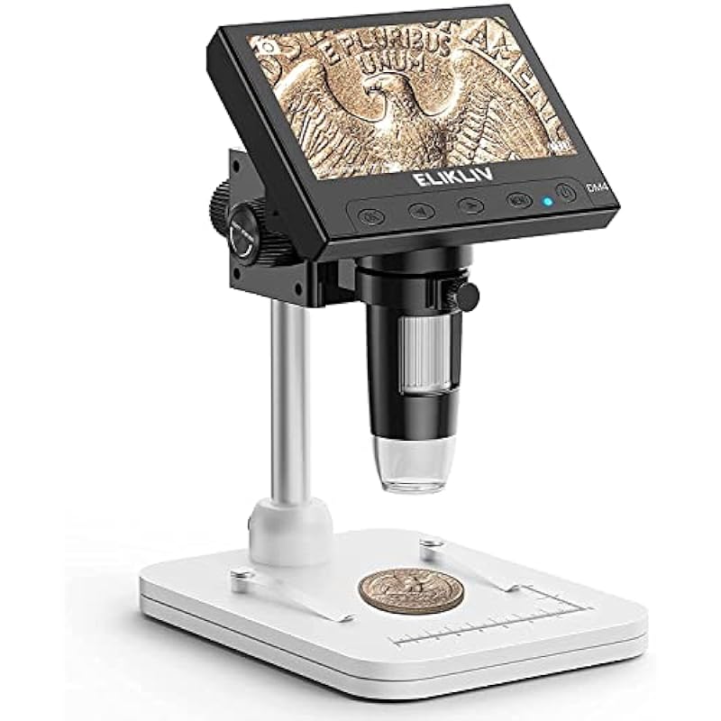 Elikliv Microscope, LCD Digital Coin Microscope 1000x, Coin Magnifier with 8 Adjustable LED Lights, PC View Compatible with Windows, EDM4, 4.3 Inch