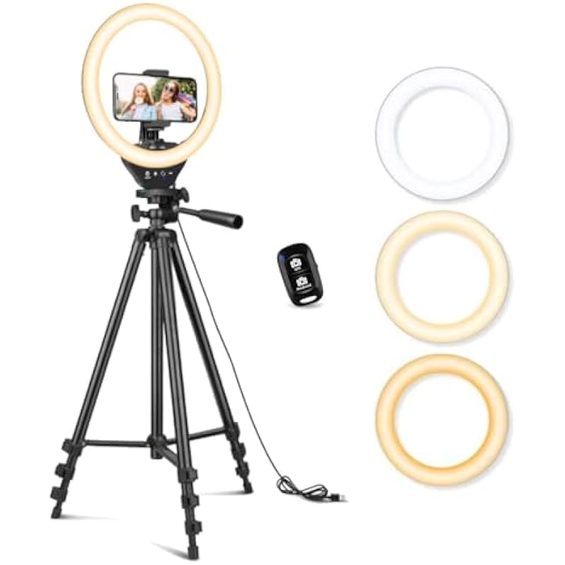 Sensyne 10” Ring Light with 50” Extendable Tripod Stand, LED Circle Lights with Phone Holder for Live Stream/Makeup/YouTube Video/TikTok, Compatible with All Phones