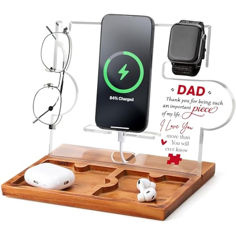 Dad Gifts for Fathers Day from Daughter Son, Best Dad Ever Gifts, Birthday for Dad Father New Dad Daddy -Dad Gifts Acrylic and Wood Docking Station Nightstand Organizer