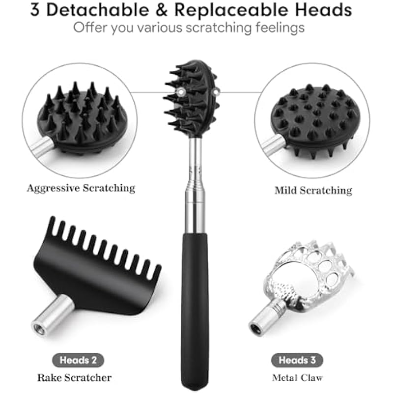 TUKUOS Telescoping Back Scratcher with 3Pcs Detachable Scratching Heads, Back Scratcher for Men/Women,Dual Sides Scratcher/Metal Paw/Rake Scratcher Fathers Day Dad Gifts for Men Husband