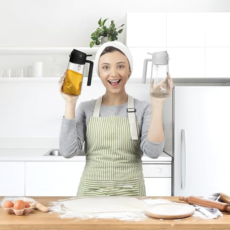 Oil Dispenser for Kitchen – Oil Sprayer for Cooking and Olive Oil Dispenser Spray Bottle, 2 in 1 Glass Oil Sprayers, pourer & Oil Mister for Air Fryer, Barbecue, Salad 16oz/470ml (Black)