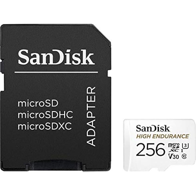 SanDisk 256GB High Endurance Video microSDXC Card with Adapter for Dash Cam and Home Monitoring systems – C10, U3, V30, 4K UHD, Micro SD Card – SDSQQNR-256G-GN6IA