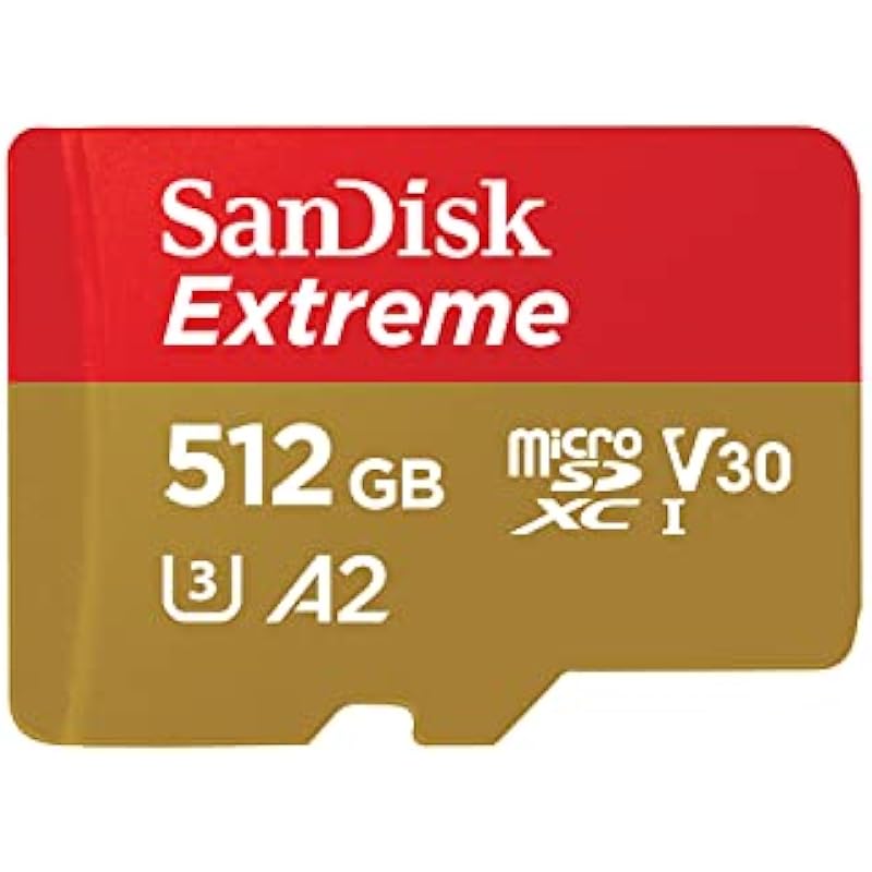 SanDisk 512GB Extreme microSDXC UHS-I Memory Card with Adapter – Up to 190MB/s, C10, U3, V30, 4K, 5K, A2, Micro SD Card – SDSQXAV-512G-GN6MA