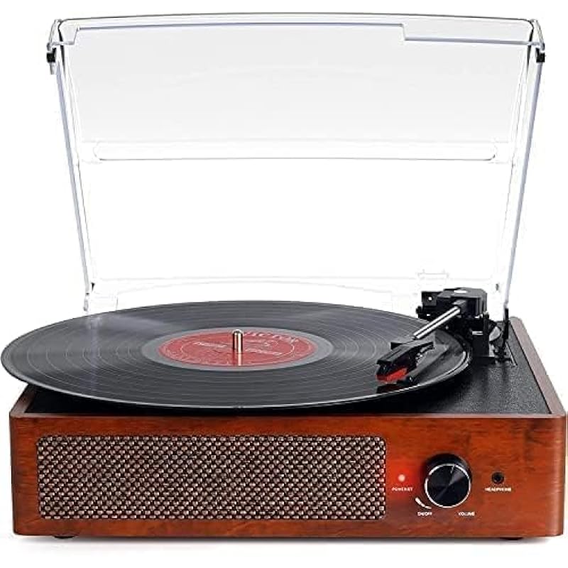 Vinyl Record Player 3-Speed Bluetooth Suitcase Portable Belt-Driven Turntable with Built-in Speakers RCA Line Out AUX in Headphone Jack Vintage Vinyl Player