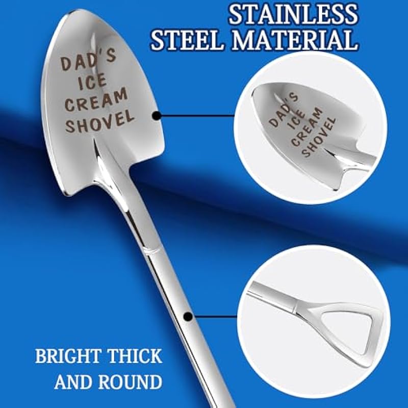 Gifts for Dad fathers day dad gifts Men Ice Cream Spoon Scoop for Ice Cream Lovers, Father’s Day Gifts for men Funny Engraved Stainless Steel Spoon Shovel, Birthday Fathers Gifts