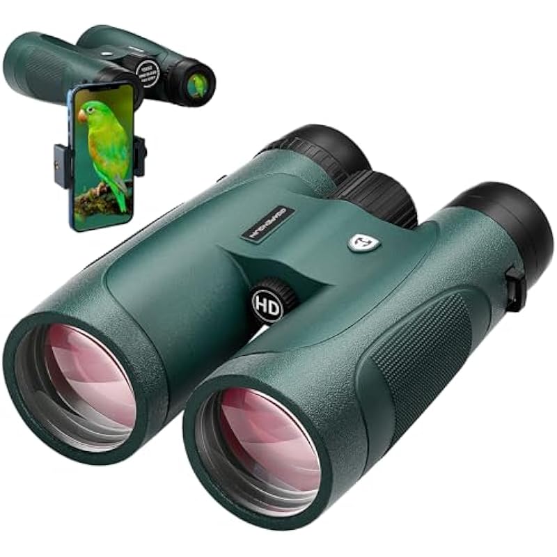 15×52 HD Binoculars for Adults High Powered with Upgraded Phone Adapter – Large View Binoculars with Clear Low Light Vision – Lightweight Waterproof Binoculars for Bird Watching Hunting Stargazing