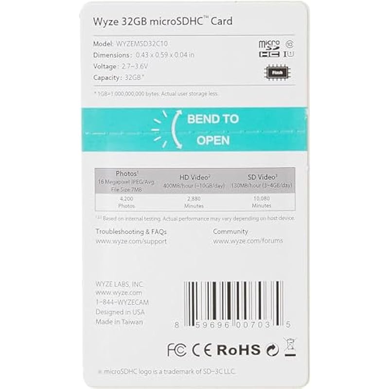 Wyze Expandable Storage 32GB MicroSDHC Card Class 10, Black