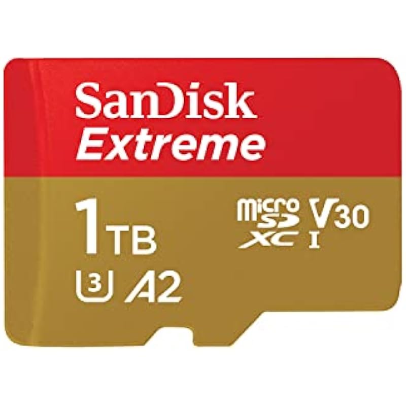 SanDisk 1TB Extreme microSDXC UHS-I Memory Card with Adapter – Up to 190MB/s, C10, U3, V30, 4K, 5K, A2, Micro SD Card- SDSQXAV-1T00-GN6MA, Gold/Red