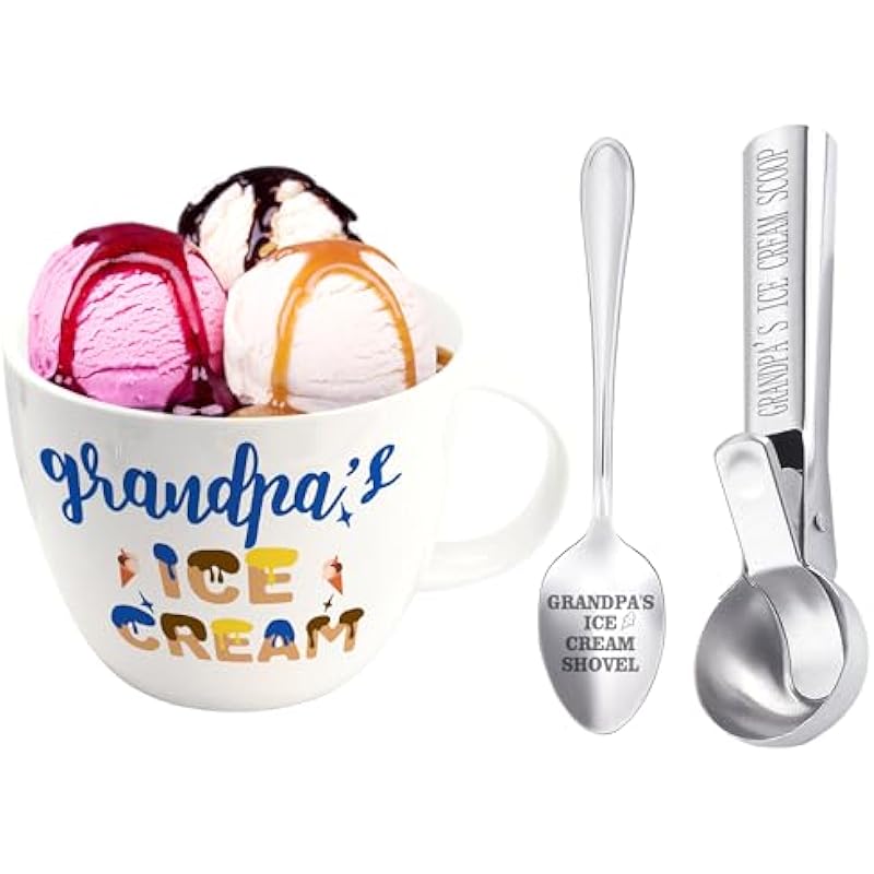 Grandpa Gifts, Gifts for Grandpa from Grandkids Fathers Day, Grandpa’s Ice Cream Bowl Scoop Shovel Spoon Set, Grandpa’s Ice Cream Gift, Christmas Birthday Father’s Day Gift for Him Man