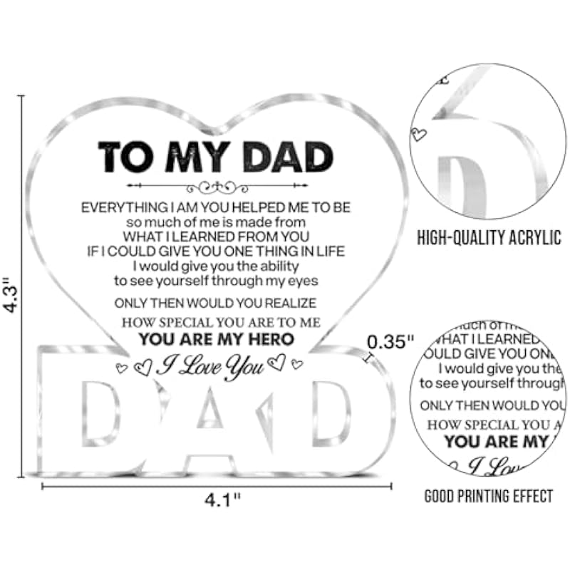 Dad Gifts Cool Gifts for Dads Fathers Day Birthday From Son Daughter, Best Dad Acrylic Plaque Keepsake Gifts