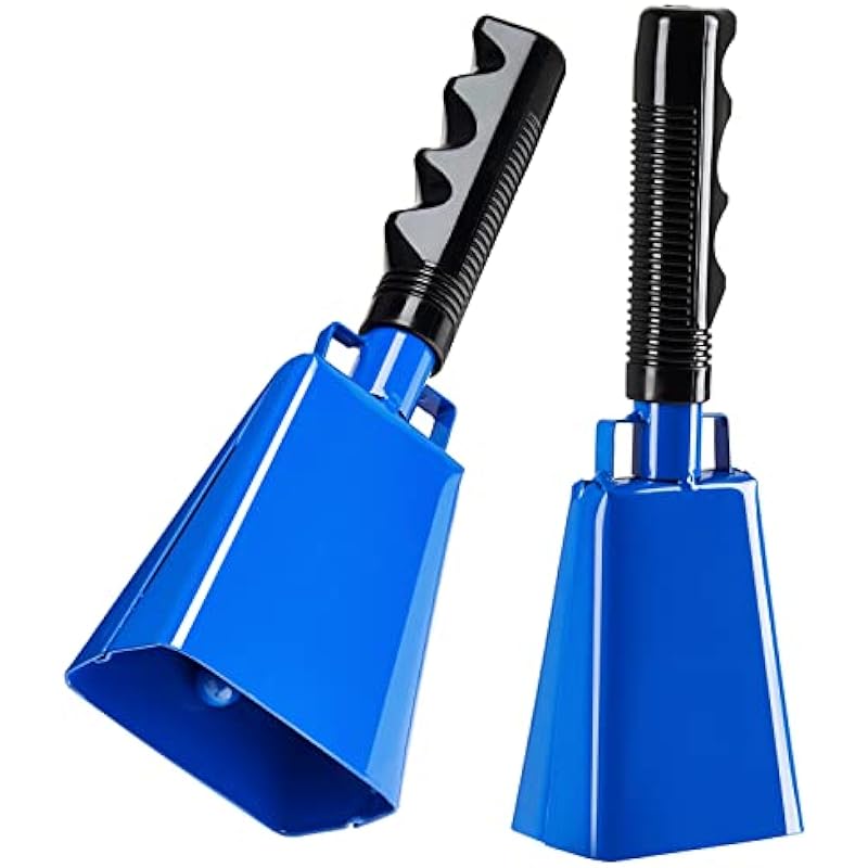 2 Pack 9-inch Cowbells for Sporting Events, Percussion Noise Makers with Handle for Football Games, Stadiums (Blue)