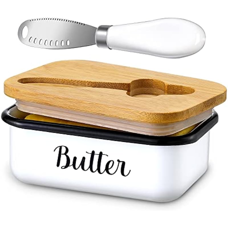 Butter Dish with Lid and Butter Curler Knife for Countertop – Unbreakable Metal Keeper Container with High-quality Double Silicone Sealing, for Kitchen Farmhouse Decor