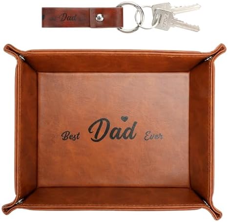 Gifts for Dad from Daughter Son Kids, Gifts for Dad Who Wants Nothing, Birthday Gifts for Dad Stepdad Husband, PU Leather Valet Tray Organizer for Men, Jewelry Tray for Father’s Day Gift