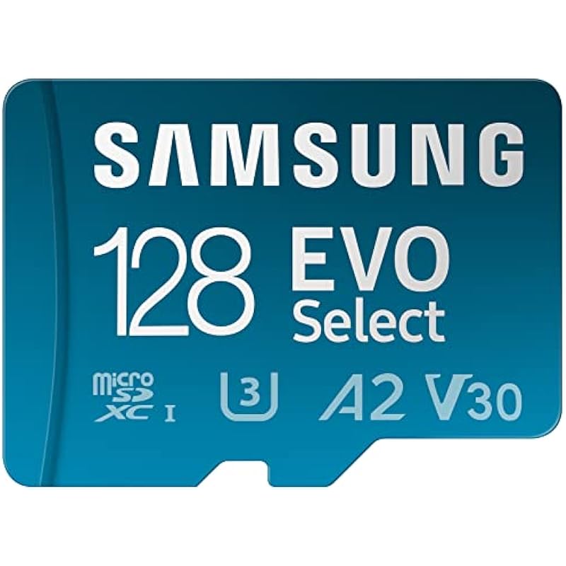 SAMSUNG EVO Select Micro SD-Memory-Card + Adapter, 128GB microSDXC 130MB/s Full HD & 4K UHD, UHS-I, U3, A2, V30, Expanded Storage for Android Smartphones, Tablets, Nintendo-Switch (MB-ME128KA/AM)