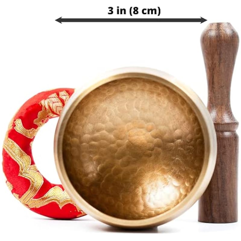 Tibetan Singing Bowl Set Bronze – Easy To Play – Authentic Handcrafted Mindfulness Meditation Holistic Sound 7 Chakra Healing Gift by Himalayan Bazaar (3 Inch, Gold)