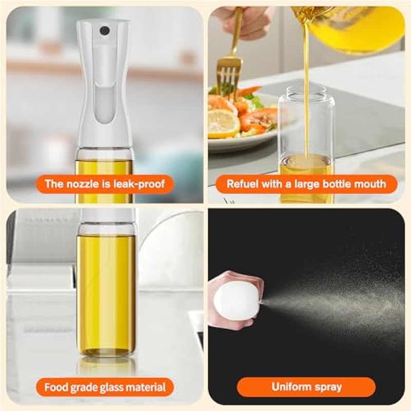 Oil Sprayer for Cooking -200ml Glass Olive Oil Sprayer,Oil spray bottle,Continuous Spray with Portion Control,Oil dispenser bottle for kitchen，Oil mister for air fryer,Cooking,Baking,Salad,Frying,BBQ