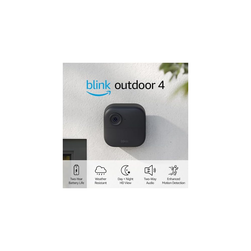 Blink Outdoor 4 (4th Gen) – Wire-free smart security camera, two-year battery life, two-way audio, HD live view, enhanced motion detection, Works with Alexa – 4 camera system